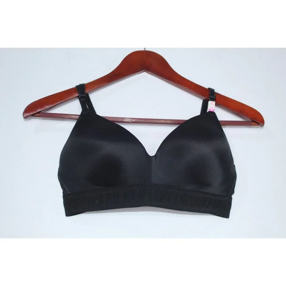 Pink By Victoria Secret 34 C Pink Black Solid‎ Lightly Padded Unwired NWT